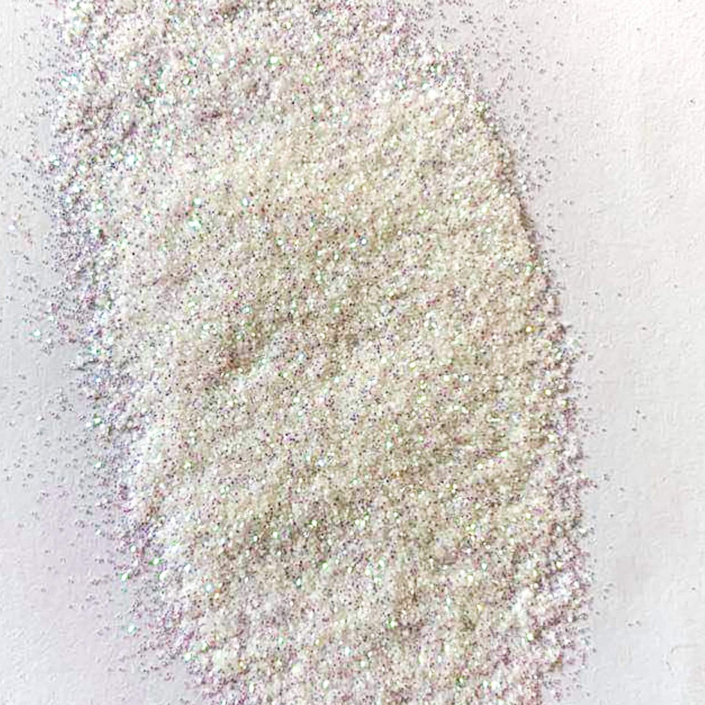 A white extra fine glitter on a white background.