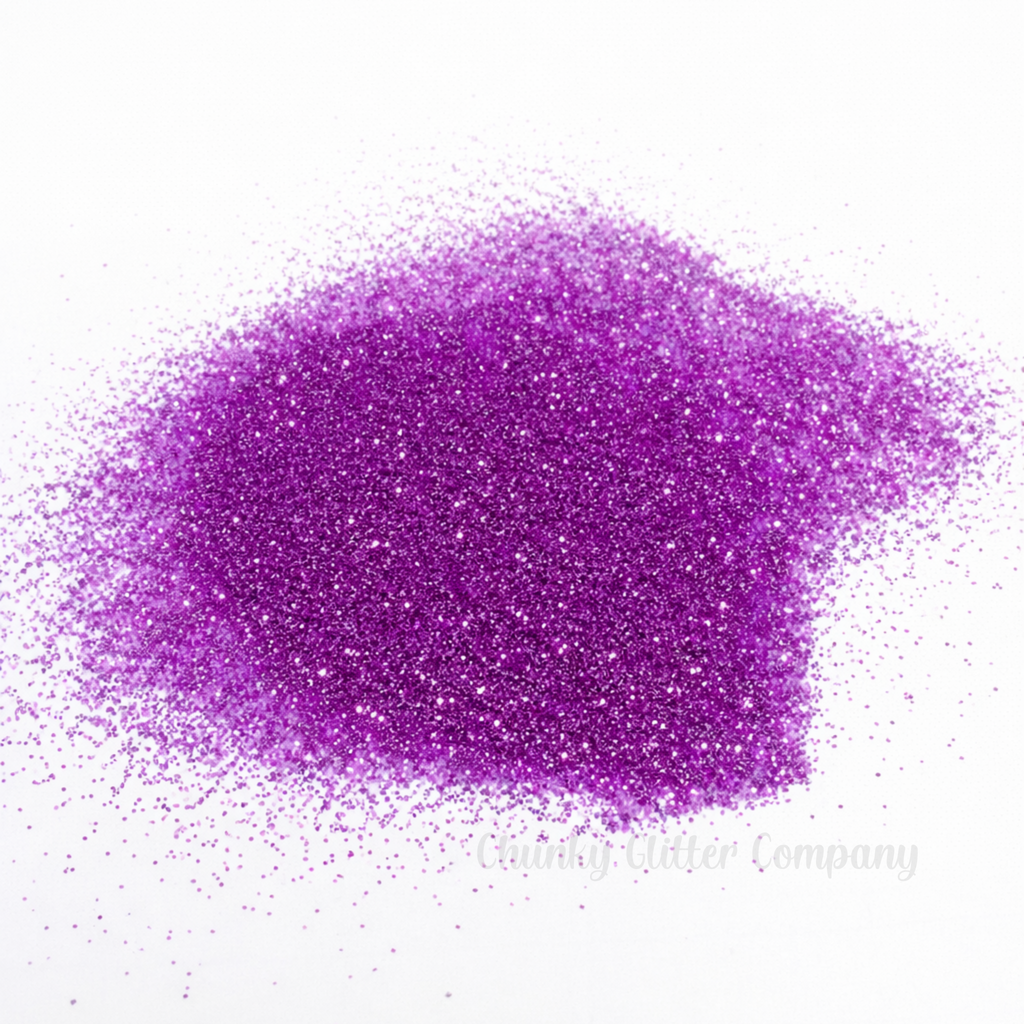 Light Purple extra fine glitter on a white background with branding "Chunky Glitter Company"