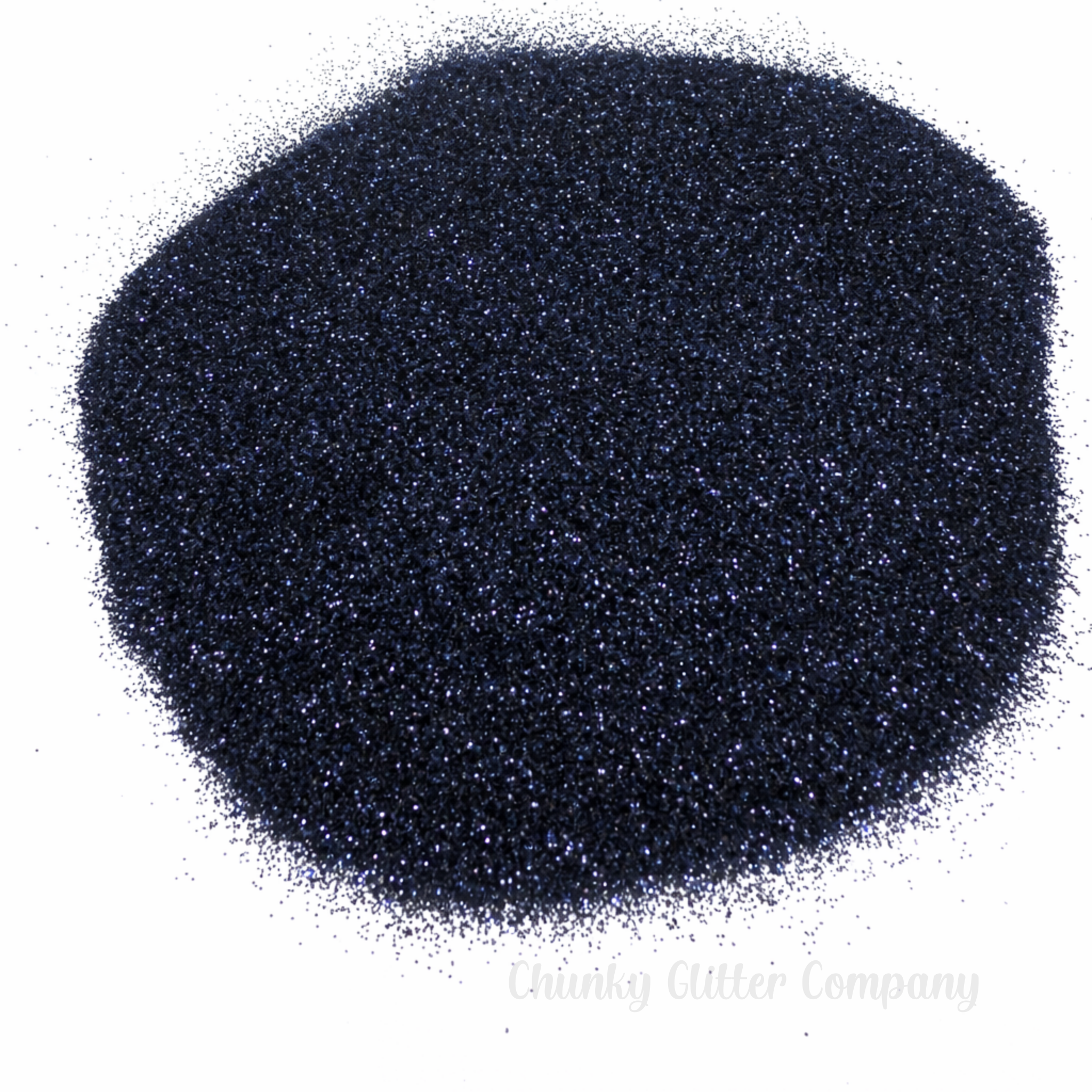 Navy blue extra fine glitter on a white background with branding "Chunky Glitter Company"