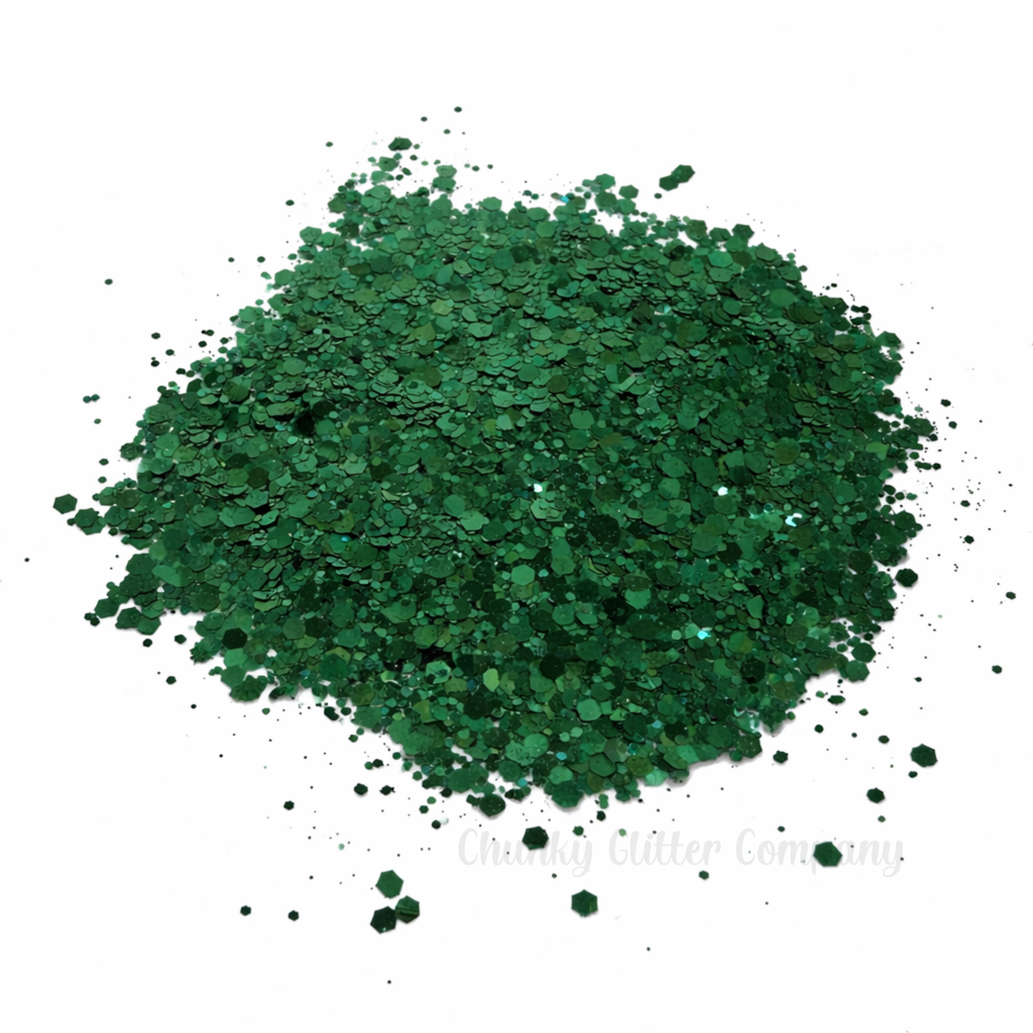 Hunter Green glitter on a white background with branding "Chunky Glitter Company"