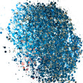 A silver and blue chunky glitter mix on a white background.