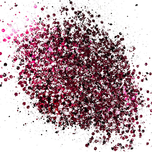 A pink/bkack/white chunky glitter mix on a white background.