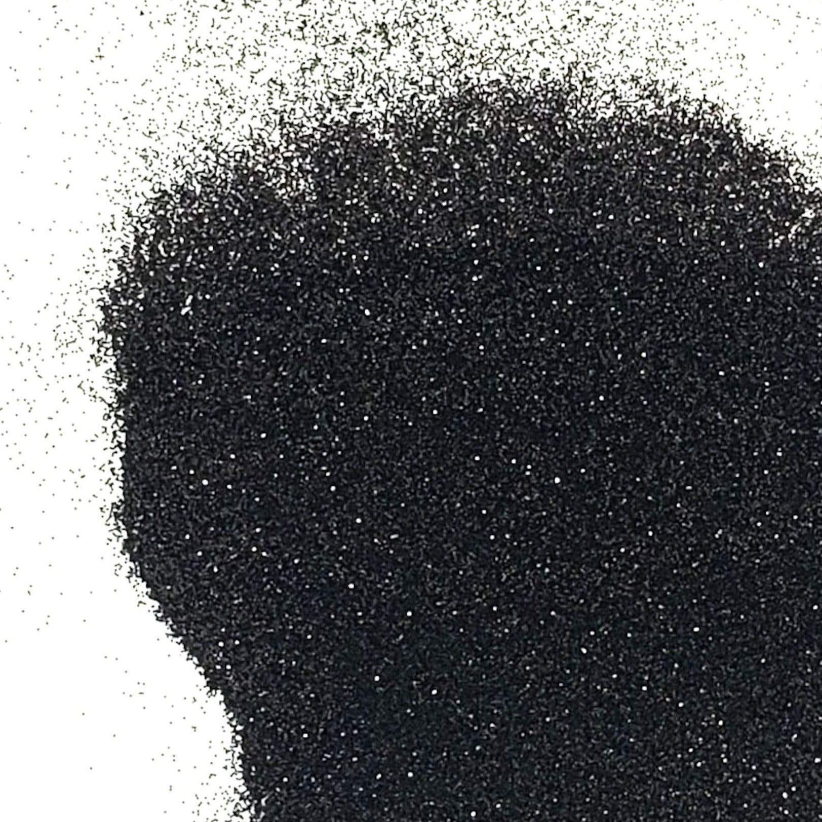 A close-up image of black fine glitter spread out on a surface.