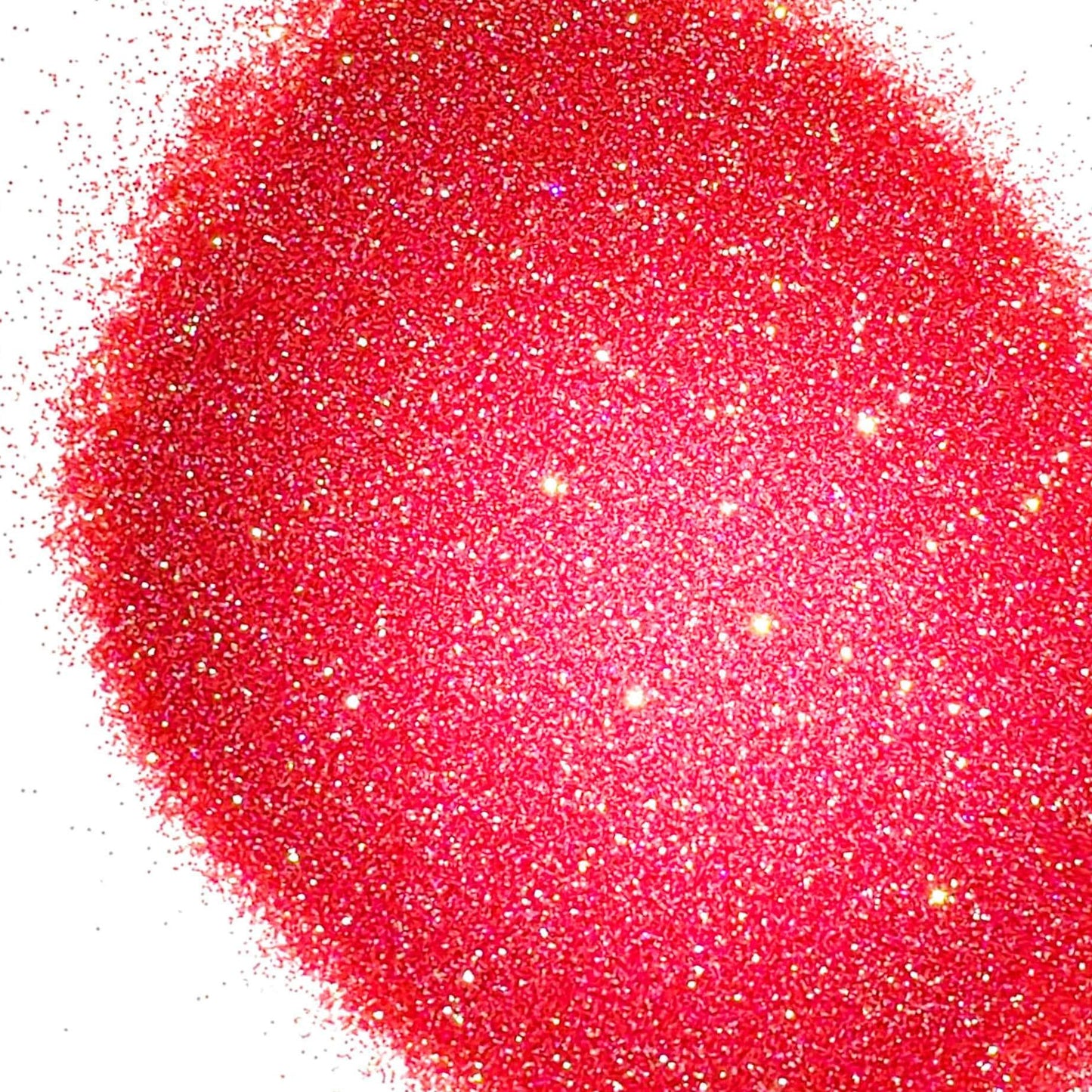 A pile of dark pink glitter, in extra fine on a white background.