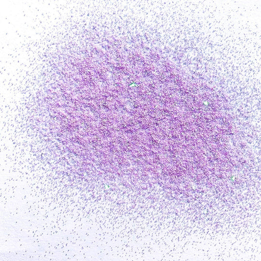 A light purple extra fine glitter on a white background.