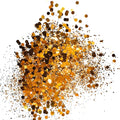 A cluster of bronze and copper colored round glitter pieces scattered on a white background.