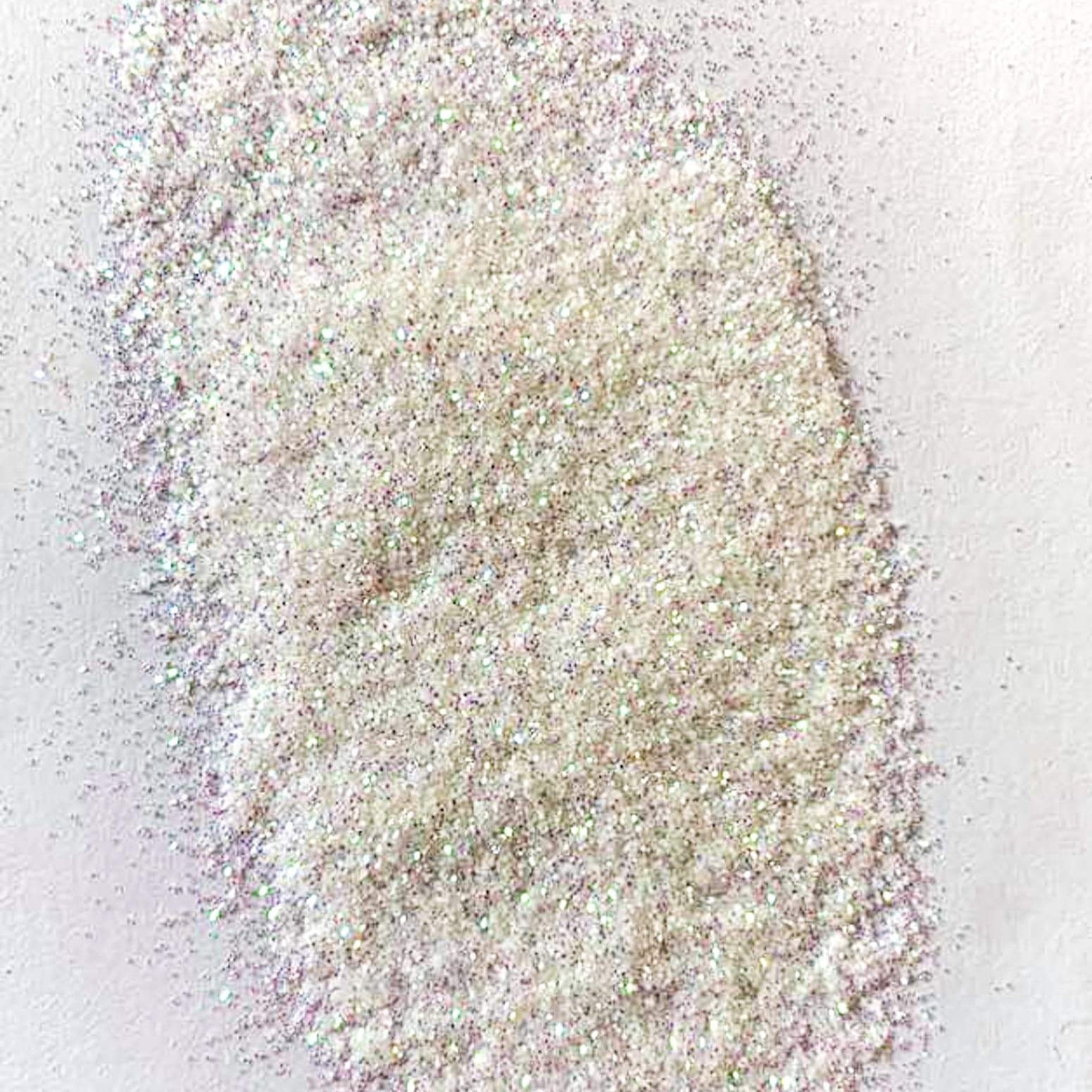 A white extra fine glitter on a white background.