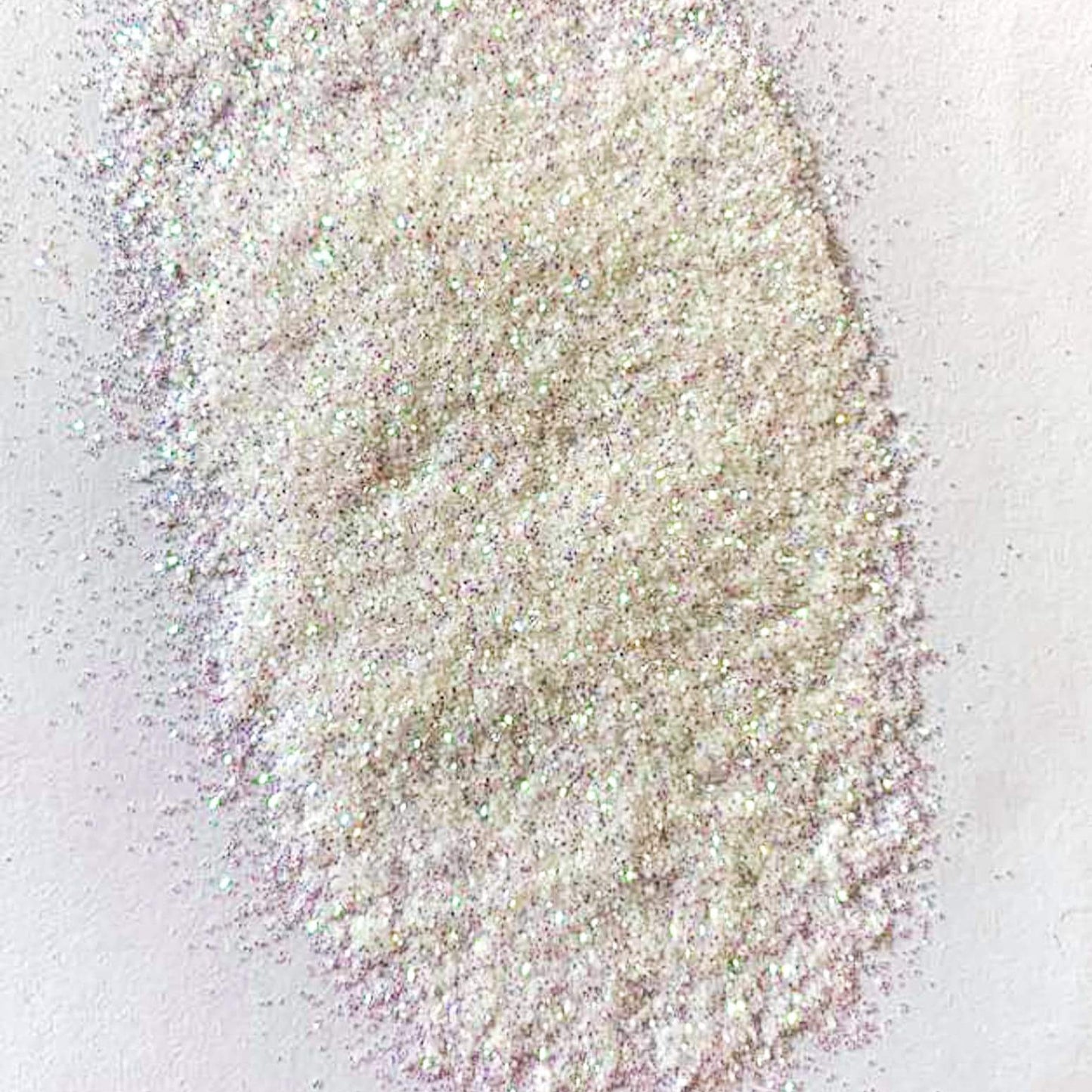 A white extra fine glitter on a white background.