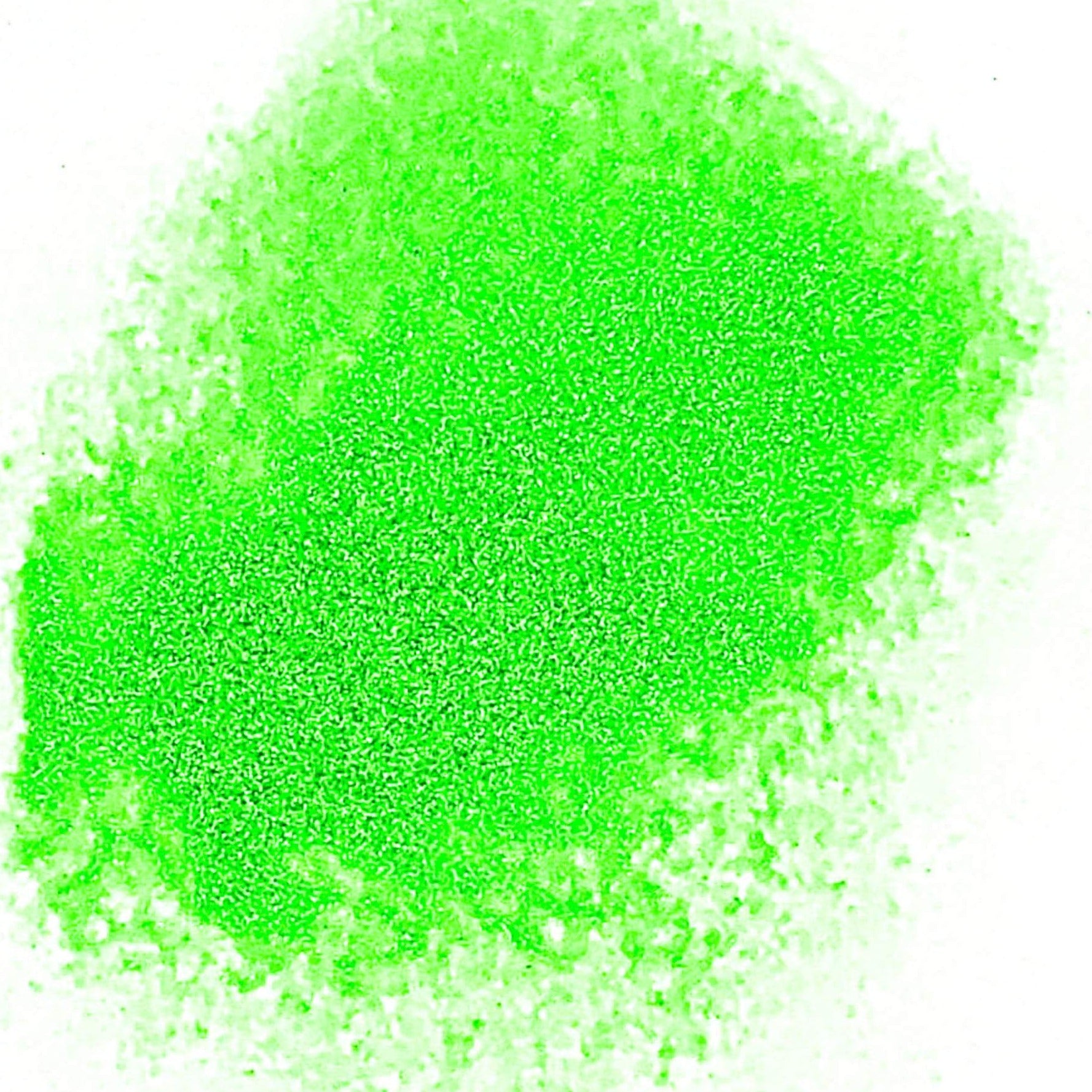 A pile of green, extra fine, fluorescent glitter, with a matte finish.